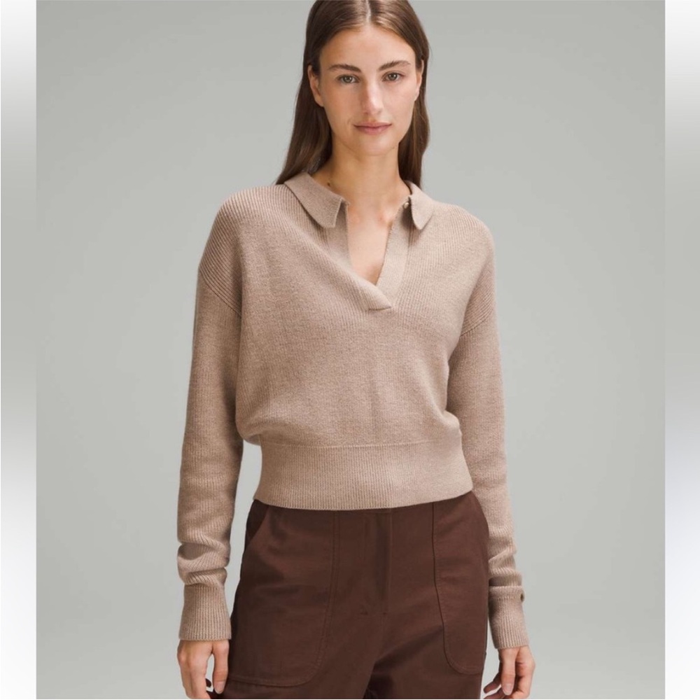 lululemon athletica Taupe V-Neck Polo Sweater